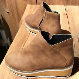 Women's Faux Leather Side Zipper Shoes/ Women's Platform Chunky Ankle Boots